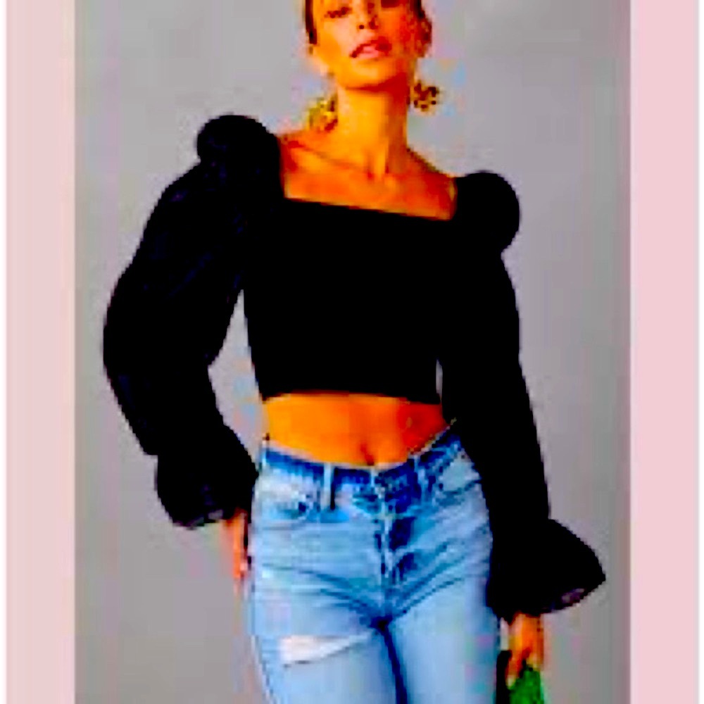 VICI BOUTIQUE BRAND NEW CHANTEL STATEMENT PIECE SLEEVE CROP BLOUSE IN BLACK!❤️